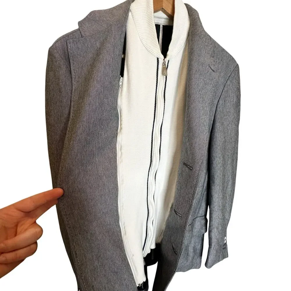 Corneliani ID Blazer Jacket Removable Bib US 42R EU 52 Italy Blue Grey Stripes